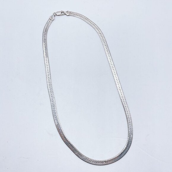 Sterling Silver 925 Herringbone Chain Necklace 22" - Picture 1 of 6